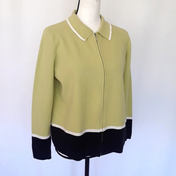 Liz Claiborne Avocado Green Striped Zip Up Sweater - Picture 3 of 10